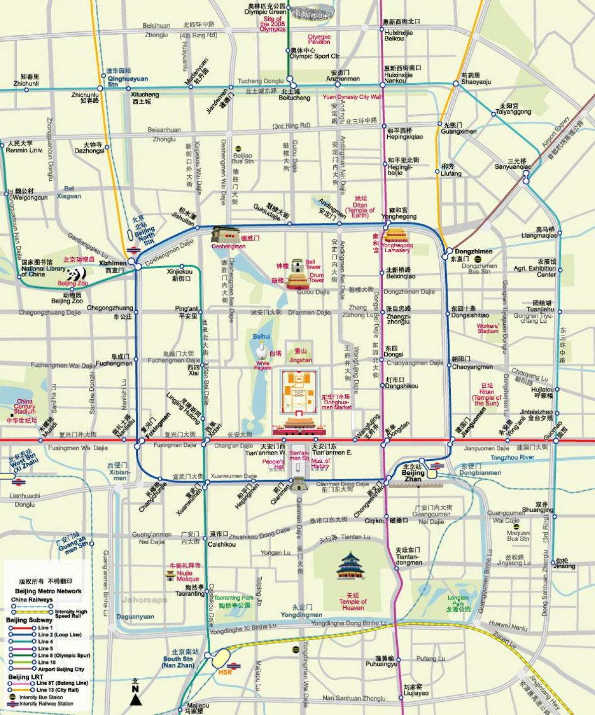 แผนที่ปักกิ่งมาถึงที่รถไฟใต้ดินแผนที่กับนักท่องเที่ยวหน่อย attractions
