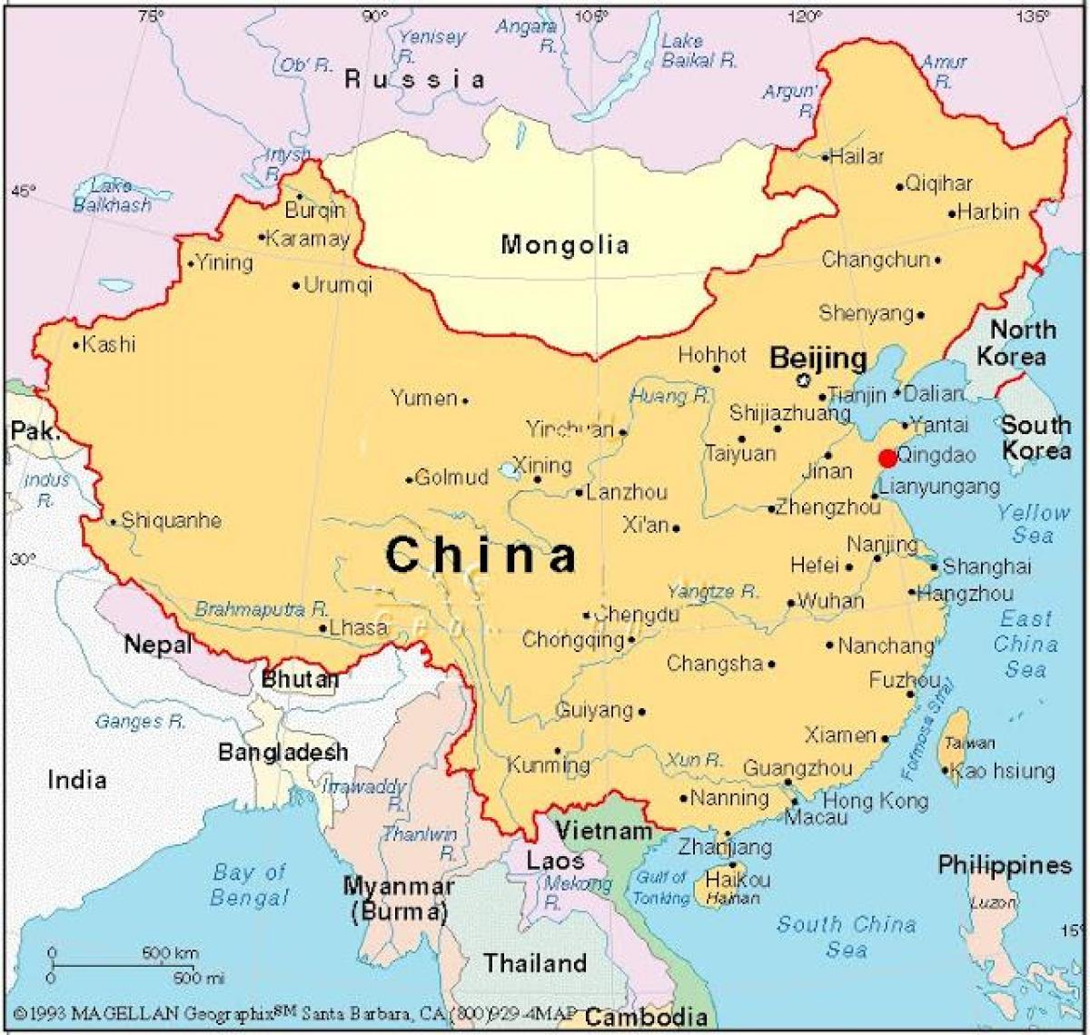 แผนที่ของเมืองหลวงของประเทศจีน
