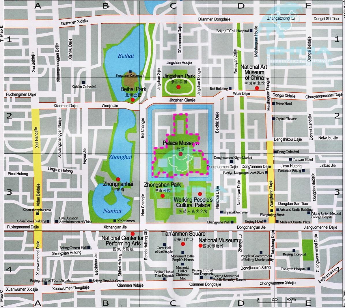แผนที่ปักกิ่งนักท่องเที่ยวหน่อย attractions