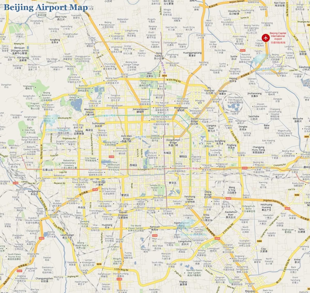 ปักกิ่งเมืองหลวงสนามบินแผนที่